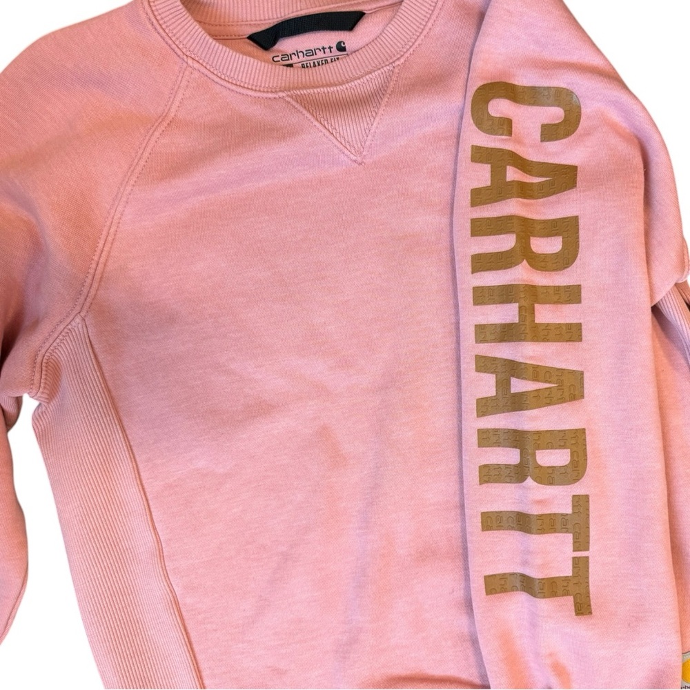 Carhartt Light Pink Logo Sleeve Crewneck Sweatshirt Women’s XS EUC - Picture 5 of 6